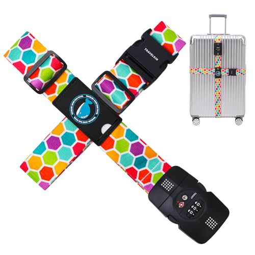 Travelkin Cross Luggage Straps TSA Approved,Adjustable Travel Suitcase Belts Fit 18-32 inch（Honeycomb）