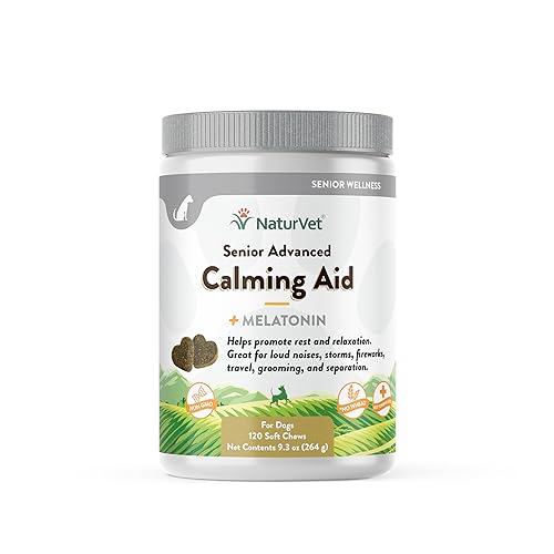 NaturVet Senior Advanced Calming Aid Dog Supplement – Helps Reduce Stress in Senior Dogs – for Pet Storm Anxiety, Motion Sickness, Grooming, Separation, Travel – 120-Ct. Soft Chews