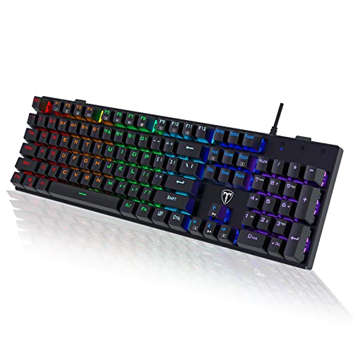 RisoPhy Mechanical Gaming Keyboard, RGB 104 Keys Ultra-Slim LED Backlit USB Wired Keyboard with Blue Switch, Durable Abs Keycaps/Anti-Ghosting/Spill-Resistant Computer Keyboard for PC Mac Xbox Gamer