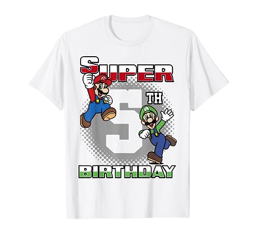 Super Mario And Luigi Super Birthday 5th Birthday Portrait T-Shirt