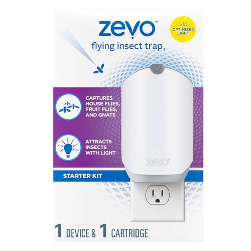 Zevo Flying Insect Trap, Fly Trap Captures Houseflies, Fruit Flies, and Gnats (1 Plug-in Base + 1 Cartridge)