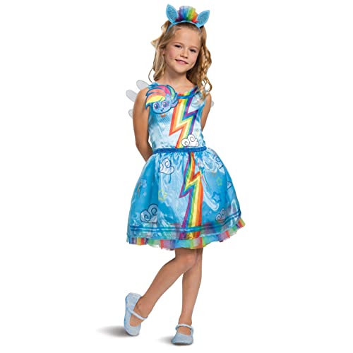Disguise Rainbow Dash My Little Pony Costume for Girls, Children's Character Dress Outfit, Classic Kids Size Medium (7-8) Blue & Rainbow