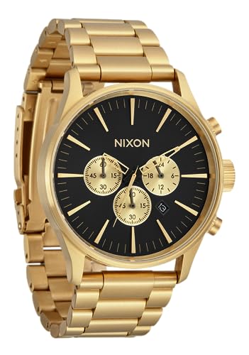 NIXON Sentry Chrono A1390 - All Gold/Black - 100m Water Resistant Men's Analog Classic Watch (42mm Watch Face, 23mm-20mm Stainless Steel Band)