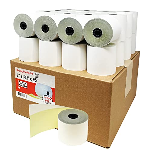 (32 Rolls) 2 Ply Carbonless Rolls 3' X 95 Feet White/Yellow Receipt Paper POS Cash Register Two Ply White/Canary for Star Micronics SP700 SP2000 UP389 Omni 480 TMU 220 250 Require Ribbons ERC30/34/38