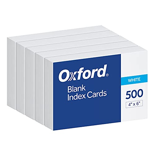 Oxford Index Cards, Index Cards, Blank on Both Sides, White, Cards (40177), 4x6,100 Count (Pack of 5)