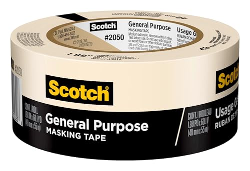 Scotch General Purpose Masking Tape, 1.88 in x 60.1 yd, Beige, Sticks for Up to 5 Days, Removes Easily Without Leaving Sticky Residue, Easy-to-Tear Masking Tape (2050-48MP)