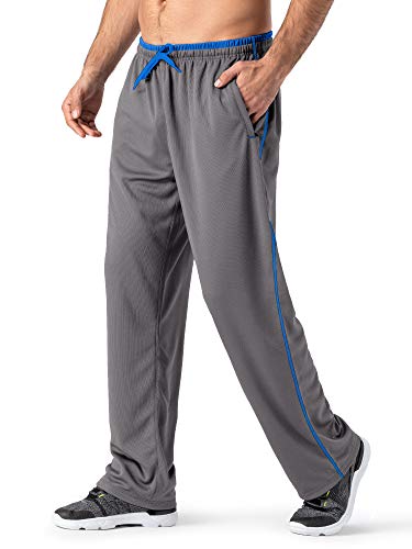 MAGNIVIT Men's Training Pants Lightweight Track Mesh Sweats Pant with Zippered Pocket Grey/Blue