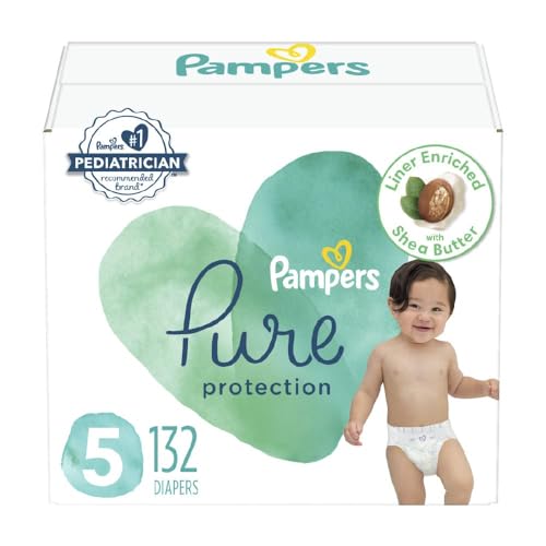 Pampers Pure Protection Diapers - Size 5, One Month Supply (132 Count), Hypoallergenic Premium Disposable Baby Diapers