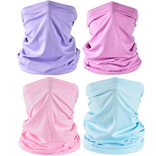 Leamekor UV Face Cover Neck Gaiter Mask Dust Protection Magic Scarf Wind Bandana Balaclava for Summer Running Fishing Biking (4PCS Purple+Rose+Pink+Light Blue)