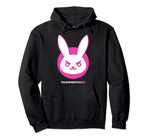 Overwatch 2 D.Va White & Pink Rabbit Center Icon Logo Pullover Hoodie