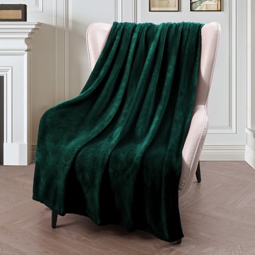 Exclusivo Mezcla Extra Large Fleece Throw Blanket for Couch, Sofa, 300GSM Super Soft and Warm Blankets, Forest Green Throw All Season Use, Cozy, Plush, Lightweight, 50x70 inches