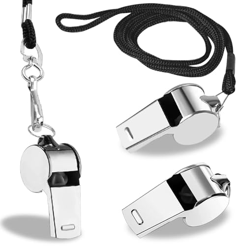 Tiankohelan 3 Pcs Whistle,Stainless Steel Sports Whistle with Lanyard for Directing Traffic Outdoor Adventure Sports Pet Training