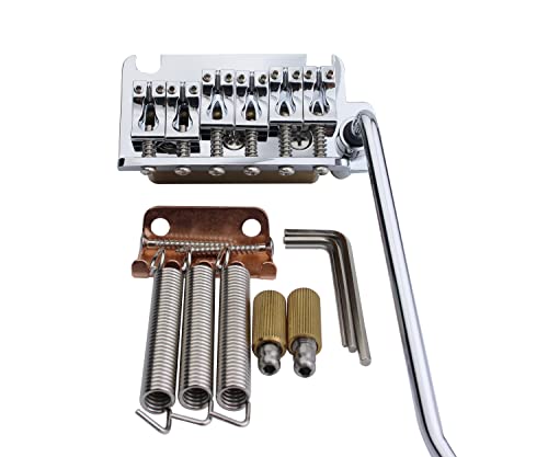 Guyker Non-locking 2 Point Guitar Tremolo Bridge with Tremolo System Saddle and Full Size Brass Block CNC Machine Replacement Part (Chrome, GG510)