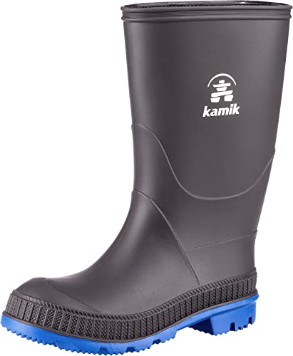 Kamik Unisex Stomp Rain Boot, Charcoal/Blue, 13 M US Little Kid