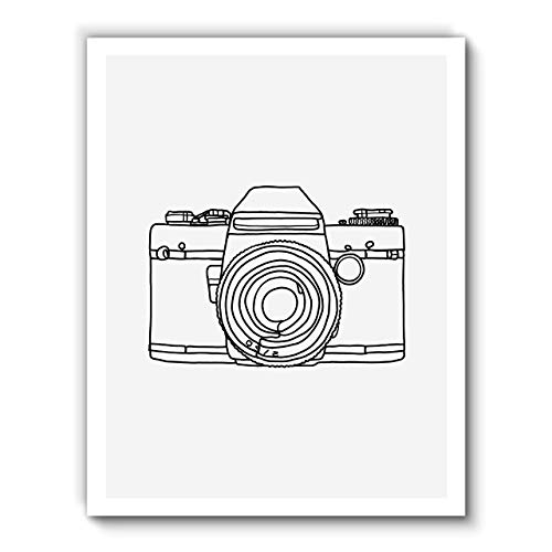 Vintage Camera Line Drawing, Abstract Modern Contemporary Art Print, Minimalist Wall Art For Bedroom and Home Decor, Boho Art Print Poster, Country Farmhouse Wall Decor 11x14 Inches, Unframed