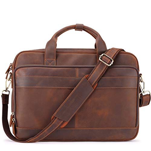 Jack&Chris Full Grain Leather Briefcase for Men,Business Messenger Bag Laptop Bag Attache Case 15.6',MB005-9L…