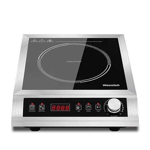 Weceleh Commercial Induction Cooktop, 24 Hours Preset Professional Induction Cooktop, Durable Countertop Burner with 10 Temp Levels, Sensor Touch & Knob Control, 3-Hour Timer, Heavy Duty, 1800W, 120V