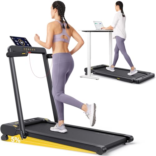 UREVO 2 in 1 Folding Treadmill, Under Desk Treadmill for Home/Office, 2.5HP Treadmills with Remote Control, LED Display, 265lbs Weight Capacity