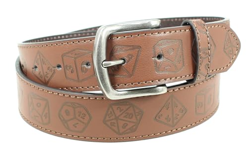 Roll Playing Dice Leather Belt Strap and Metal Buckle 1.5' Wide with Snaps - D10 DND RPG MTG Table Board Games (Brown-XXL)