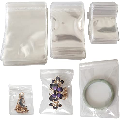 120 Pcs Jewelry Bag Self Sealing Plastic Bags PVC Clear Zipper Bags Transparent Lock Bags for Packing Jewelry Rings Earrings, 3.5 x 5', 2.75 x 3.9', 1.96 x 2.75'