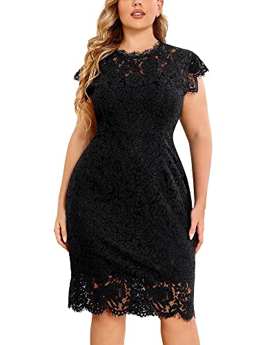Miusol Women's Retro Lace Sleeveless Plus Size Formal Evening Prom Dress Black