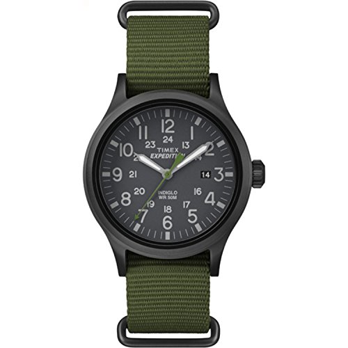Timex Men's Expedition Scout 40mm Watch – Black Case Black Dial with Green Fabric Strap