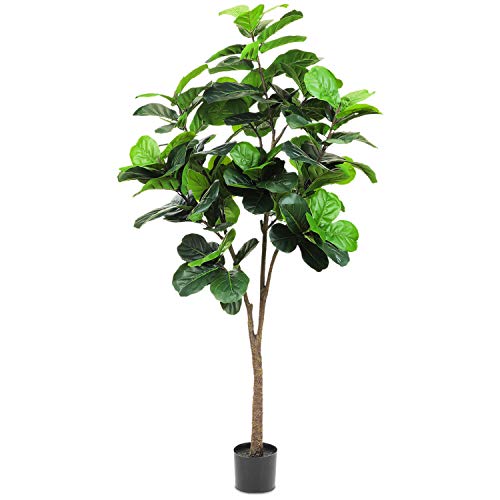 Realead 6ft Artificial Plant Fiddle Leaf Fig Tree Fake Tree in Pot Natural Faux Tree with 128 Leaves Ficus Lyrata Greenery Plant Indoor Outdoor Decor for House Home Office Perfect Housewarming Gift