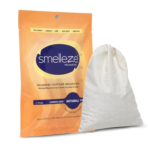 SMELLEZE Reusable Mothball Smell Removal Deodorizer Pouch: Rids Chemical Odor Without Scents in 150 Sq. Ft.