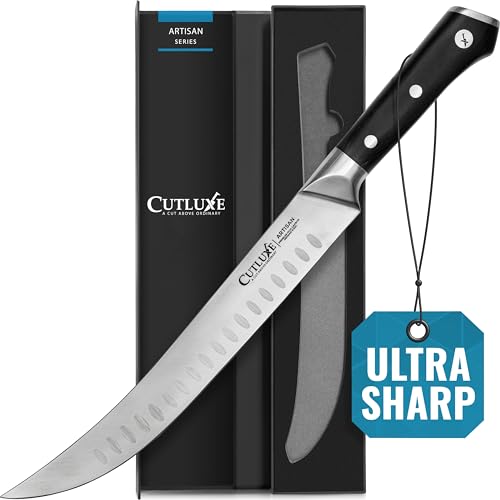 Cutluxe Butcher Knife – 10″ Cimeter Breaking Knife, Razor Sharp Forged High Carbon German Steel, Full Tang Carving Knife, Ergonomic Handle Design – Artisan Series