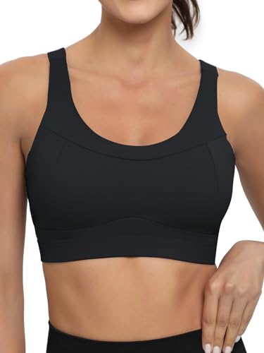 RUNNING GIRL High Impact Sports Bras for Women,Racerback Bra Workout Crop Tops for Women (WX2667 Black, L)