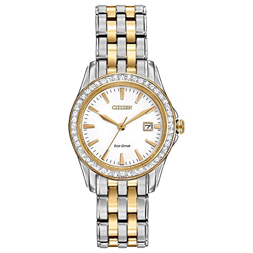 Citizen Women's Eco-Drive Dress Classic Crystal Watch in Two-tone Stainless Steel, Silver Dial, 28mm (Model: EW1908-59A)
