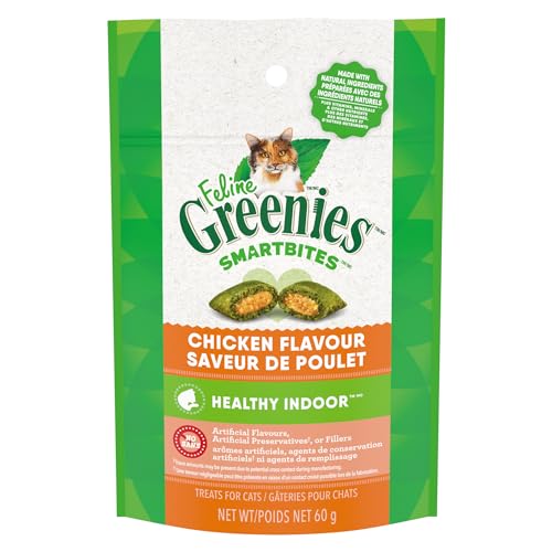 Greenies FELINE GREENIES SMARTBITES HEALTHY INDOOR Natural Treats for Cats, Chicken Flavor, 2.1 oz. Pouch