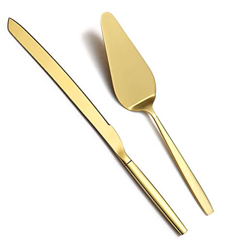 Berglander Gold Cake Pie Pastry Servers,Stainless Steel Serving Set,Cake Knife and Server Set Perfect For Wedding, Birthday, Parties and Events