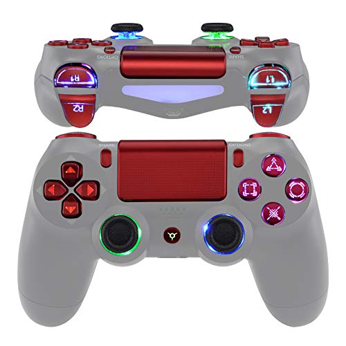 eXtremeRate Multi-Colors Luminated D-pad Thumbstick Trigger Home Face Buttons, Scarlet Red Classical Symbols Buttons DTFS (DTF 2.0) LED Kit for PS4 Slim Pro Controller - Controller NOT Included