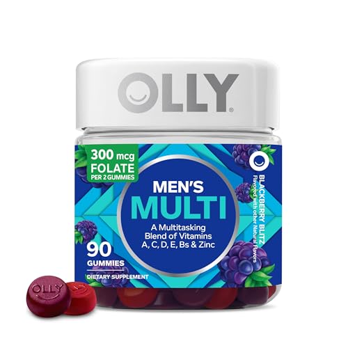 OLLY Men's Multivitamin Gummy, Vitamins A, C, D, E, B, Zinc, Blackberry Flavor, 45 Day Supply - 90 Count