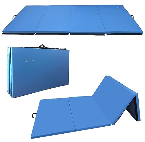 Signature Fitness All Purpose 4'x8'x2' Extra Thick High Density Anti Tear Gymnastics Gym Folding Exercise Aerobics Mats, Blue
