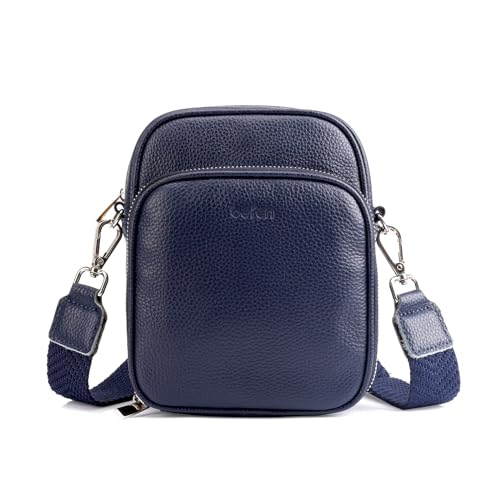 befen Genuine Leather Navy Blue Travel Crossbody Bags for Women Trendy, Cell Phone Cross Body Purse with Build-in Wallets