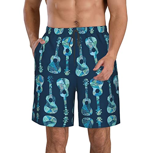 WONDERMAKE Mens Big Tall Guitar Ukulele Watercolor Swim Trunks Board Shorts Quick Dry Loose Beachwear,X-Large