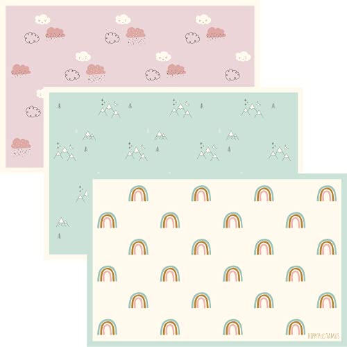 Hippypotamus Disposable Placemats Baby - Pack of 45 BPA Free Table Toppers for Kids and Toddlers - Extra Sticky Travel Mat for Restaurant (Cream/Sage/Blush)