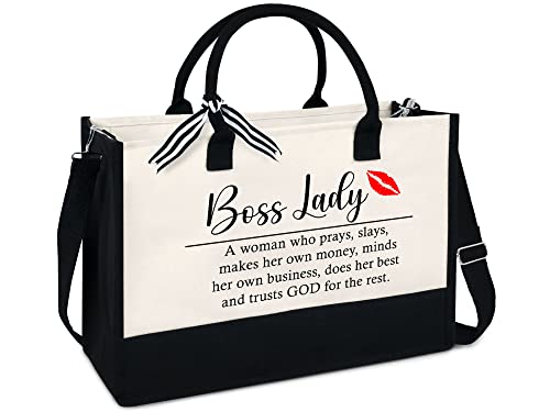 OASSIE Gifts For Women, Boss Lady Gift Tote Bag, Leaving Appreciation, Retirement, Christmas, Birthday, Valentines Day Gifts for Boss Lady, Leader, Manager Director, 13oz Canvas Tote Bag With Zipper