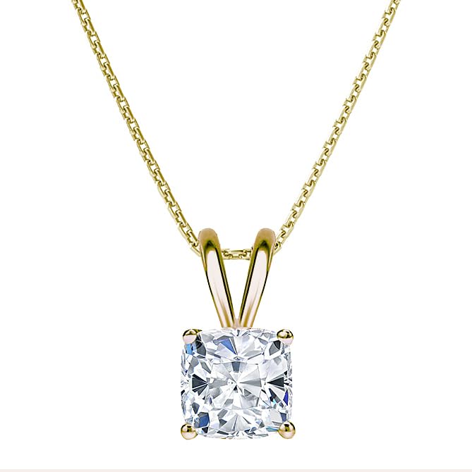 The Diamond Deal 5.00ct Carat Cushion Brilliant Solitaire Lab-Grown Diamond Solitaire Pendant Necklace For Women Girls infants in 14k Yellow Gold With 18' Gold Chain