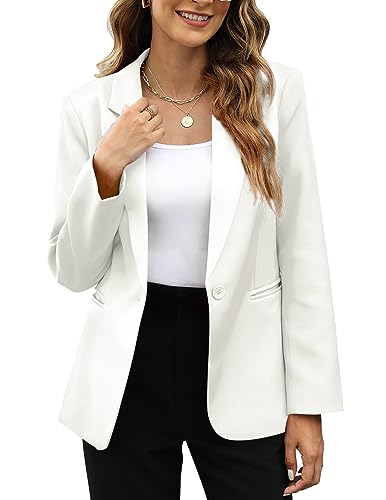 Sucolan Womens White Blazer Business Casual Long Sleeve Blazers Fitted Suit Jacket with Pockets White L
