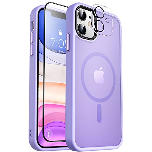 MOCCA Strong Magnetic for iPhone 11 Phone Case,[Compatible with Magsafe][Glass Screen Protector+Camera Lens Protector] Slim Thin Shockproof Cover Case for iPhone 11 6.1 inch, Light Purple