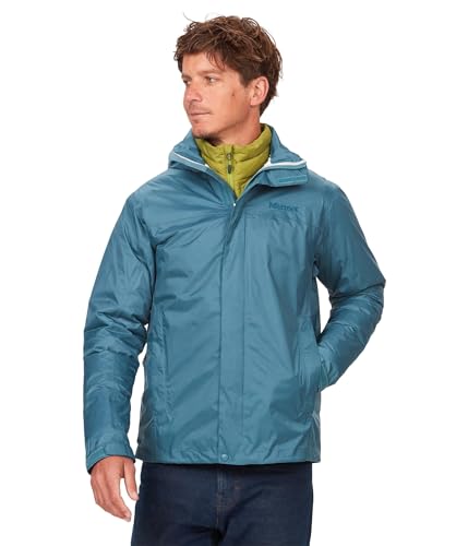 MARMOT Men's Precip Eco Jacket | Lightweight, Waterproof Jacket for Men, Ideal for Hiking, Jogging, and Camping, 100% Recycled, Moon River, Large