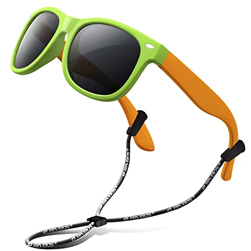RIVBOS Kids Sunglasses Polarized UV Protection Flexible Rubber Glasses Shades with Strap for Boys Girls Age 3-10 RBK004-2 Green