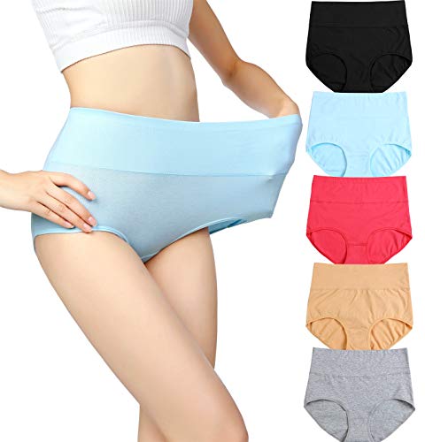 cauniss Womens High Waist Cotton Panties C Section Recovery Postpartum Soft Stretchy Full Coverage Underwear(5 Pack) (XL) Multicolors