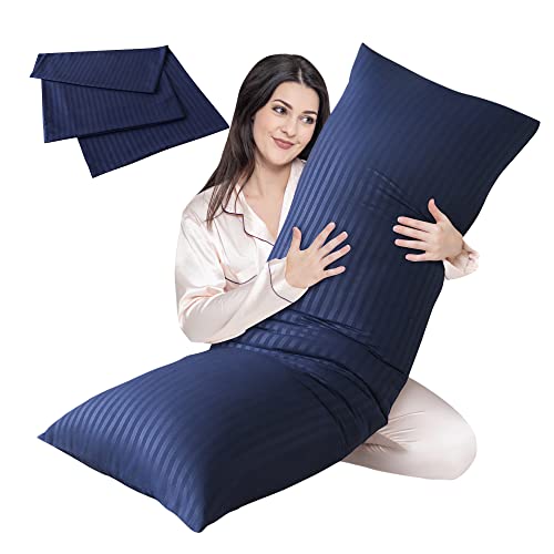Cosybay Full Body Pillow Insert with Navy Blue Pillowcase - Fluffy Long Bed Pillow for Adults - Firm Large Body Pillow with Washable Cover for Side and Back Sleepers - 20x54 Inch(Navy Blue)