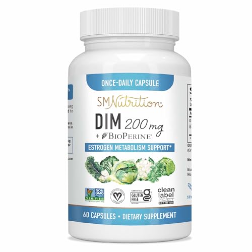 DIM Supplement 200 mg | Estrogen Balance for Women & Men | Hormone Balance, Hormonal Acne Supplements, Menopause Support, Antioxidant Support | Clean Label Project Certified, Vegan, Soy Free | 60 Ct.