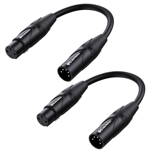 Cable Matters 2-Pack 5 Pin to 3 Pin DMX Lighting Cable 6 Inches (5-Pin Male to 3-Pin Female XLR Cable, 3 Pin to 5 Pin DMX Adapter Cable) in Black