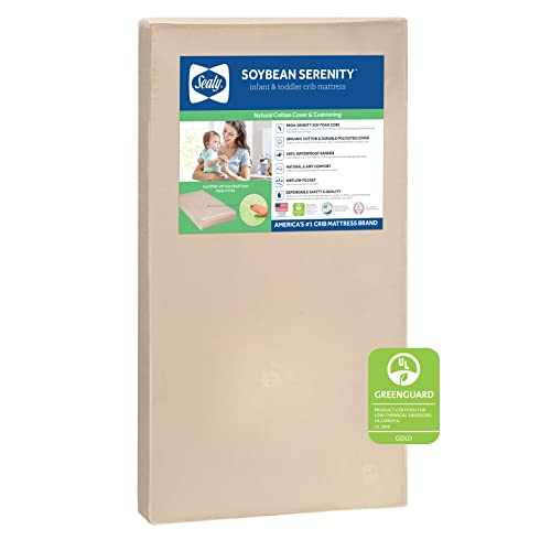 Sealy Soybean Serenity Premium Foam 2-Stage Crib Mattress & Toddler Bed Mattress, Certified Organic Cotton, Hypoallergenic, Sustainable and Waterproof , Air Quality Certified- Made in USA, 52'x28'